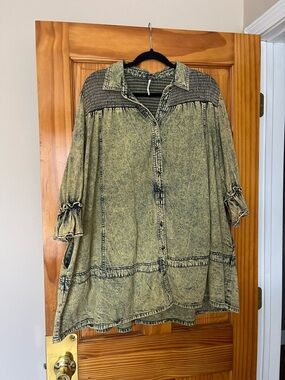 Free People Blue Washed Denim-Look Button Tunic